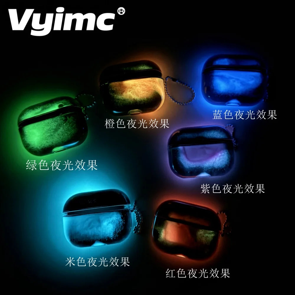Funda para auriculares airpods 4, 3, 2, 1 y AirPods Pro 3 y 2. 
 con efecto arena movediza brillante en la oscuridad  y oscura.