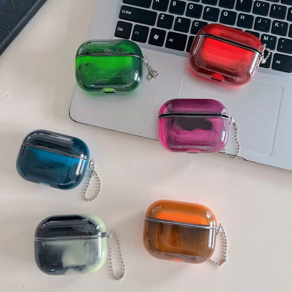 Funda para auriculares airpods 4, 3, 2, 1 y AirPods Pro 3 y 2. 
 con efecto arena movediza brillante en la oscuridad  y oscura.